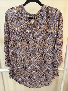 grand & greene Blue, White and Yellow Printed Button-Front Blouse